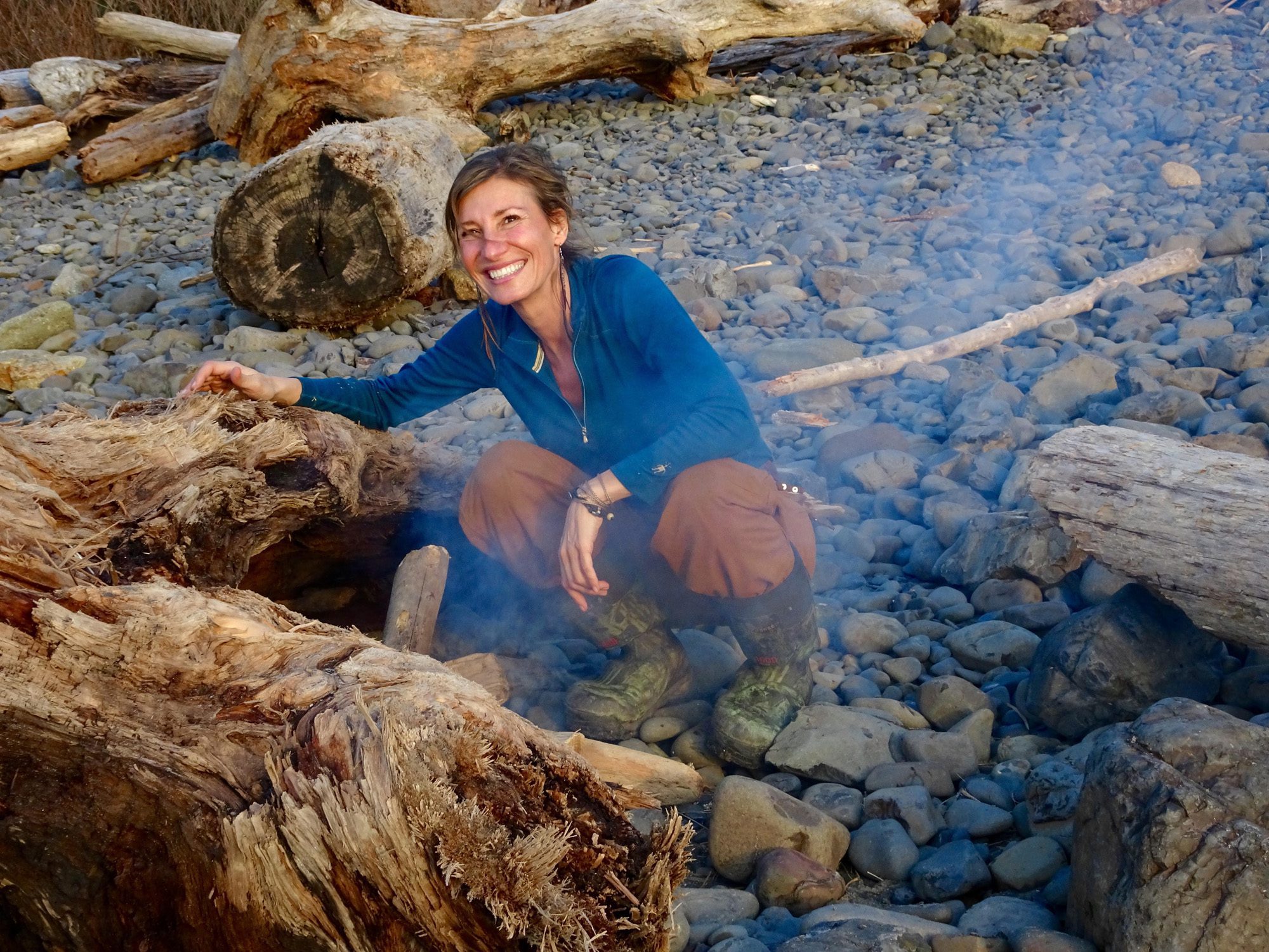 Nicole Apelian on the beach in History Channel's Alone