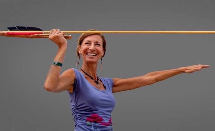 Nicole Apelian practicing with atlatl