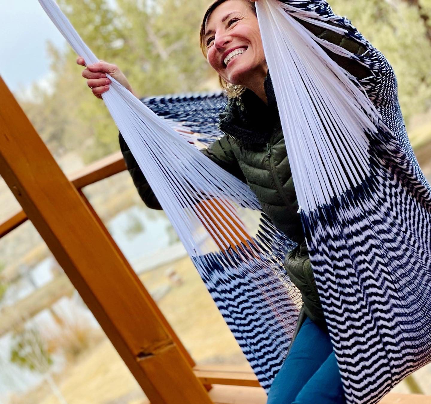 Nicole Apelian in hammock