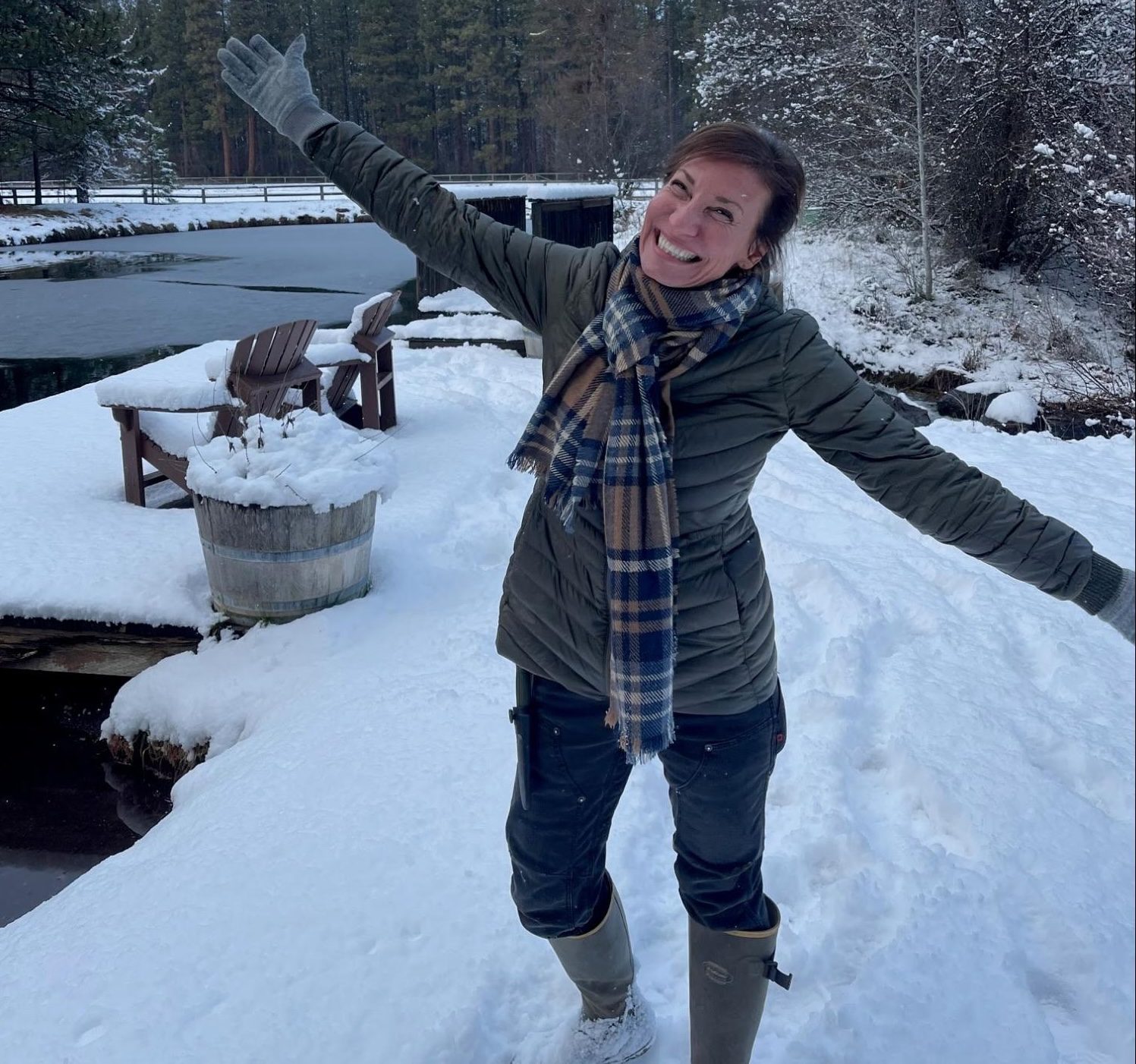 Nicole Apelian showing off the snow
